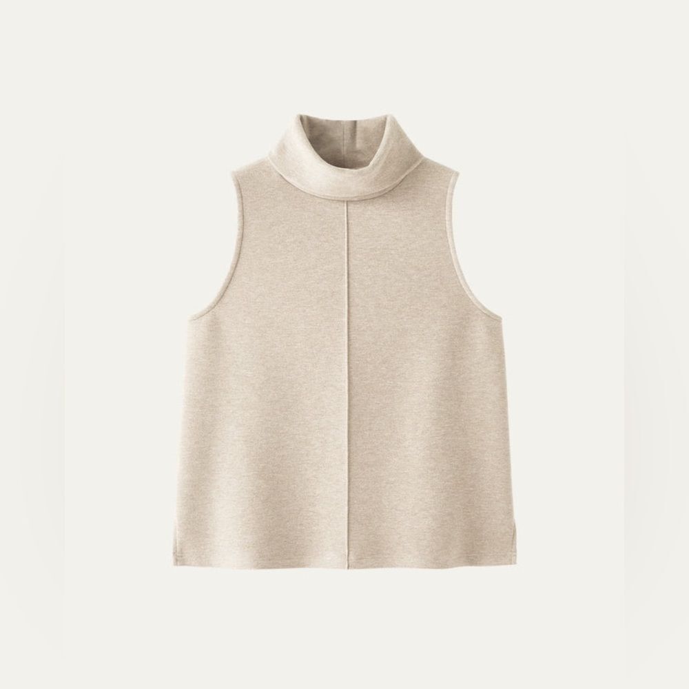 NWT OGL FuzzLuxe Turtle Neck Split Hem Top Cream Sleeveless Turtleneck Sweater M